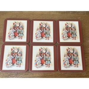 VTG Pimpernel Father Christmas Coasters Set 6 England Cork Back Santa St. Nick